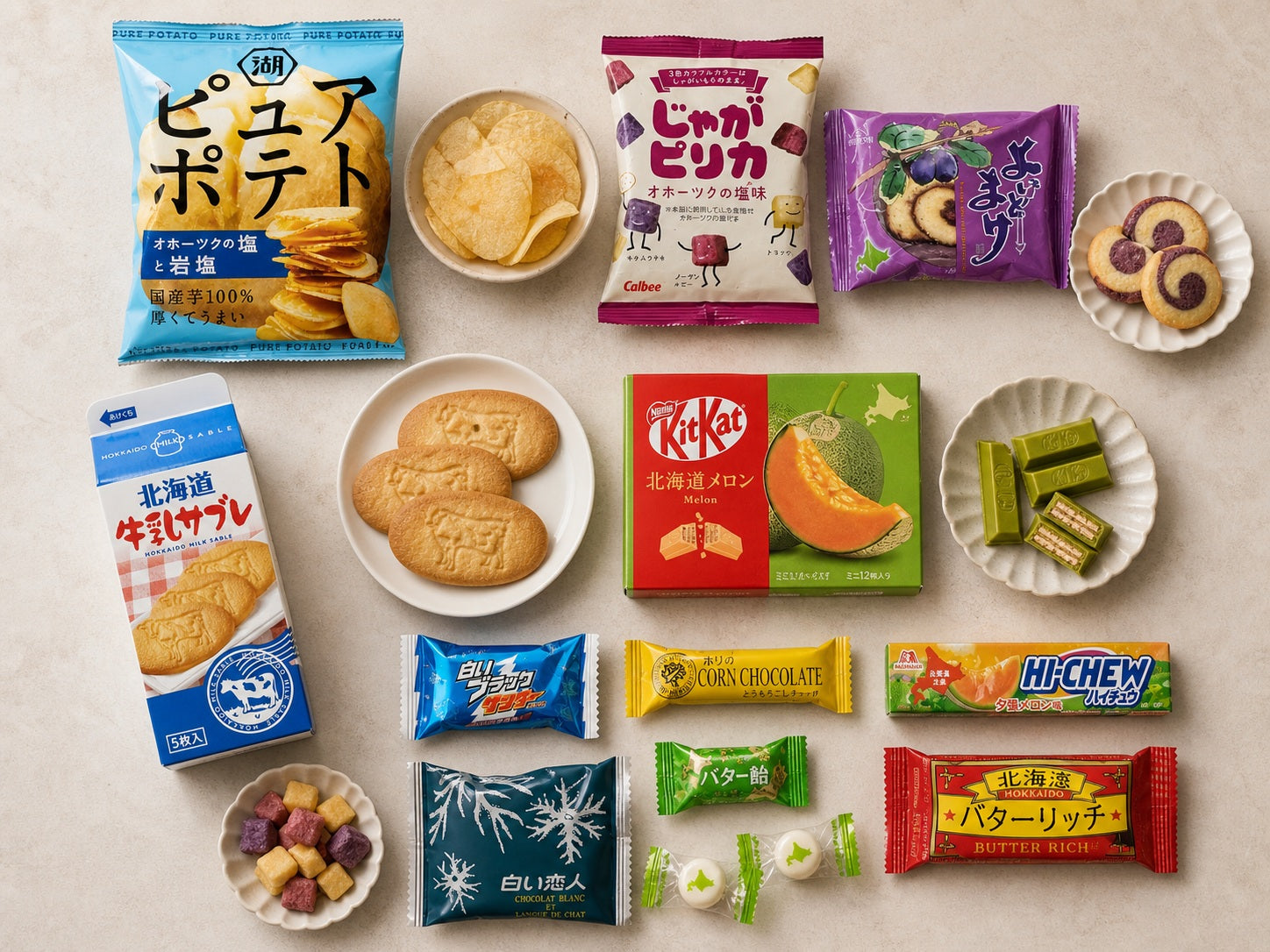 FUJIRI Hokkaido snack flat lay