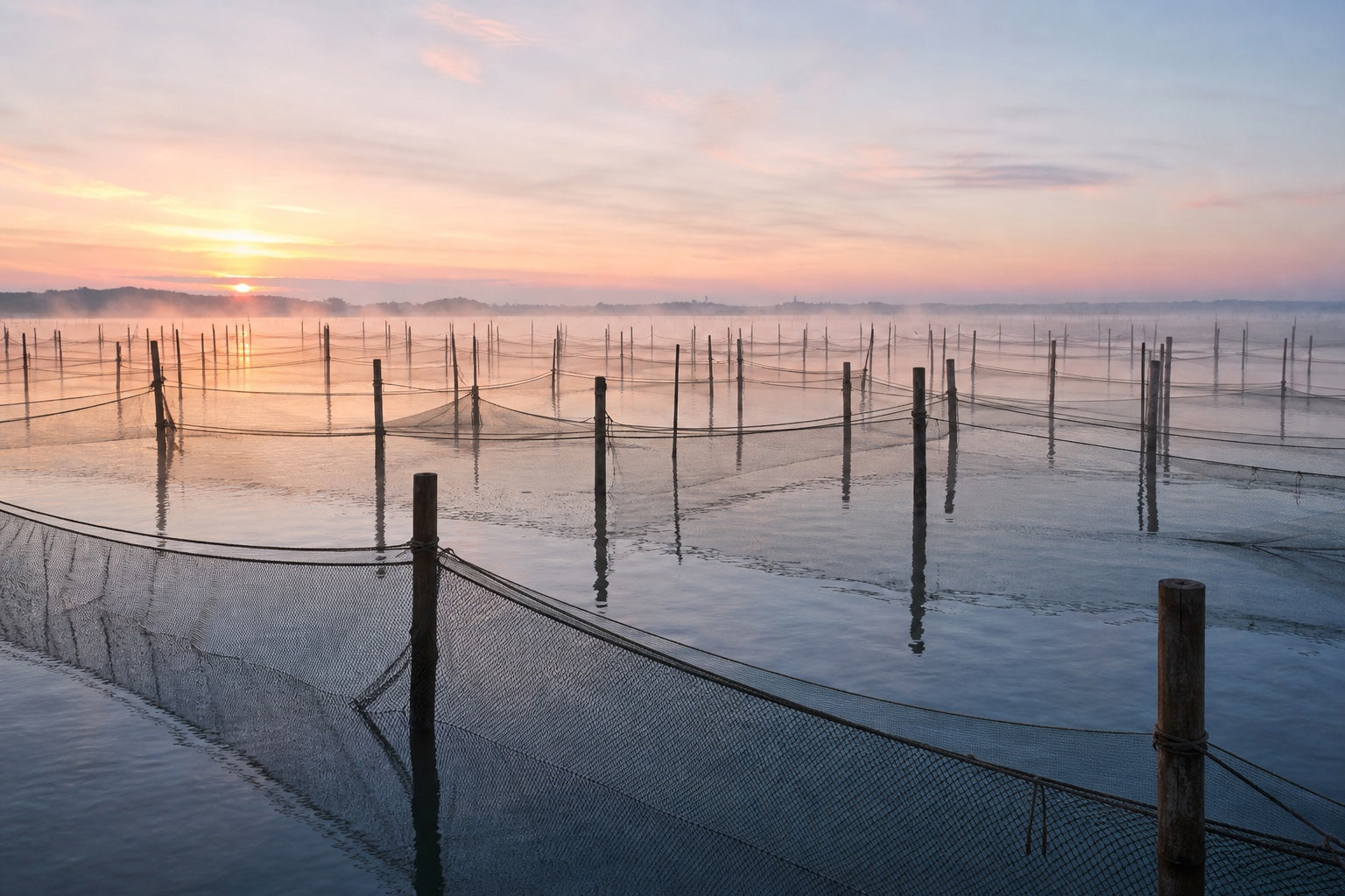 Lake Hamana unagi eel farm at sunrise