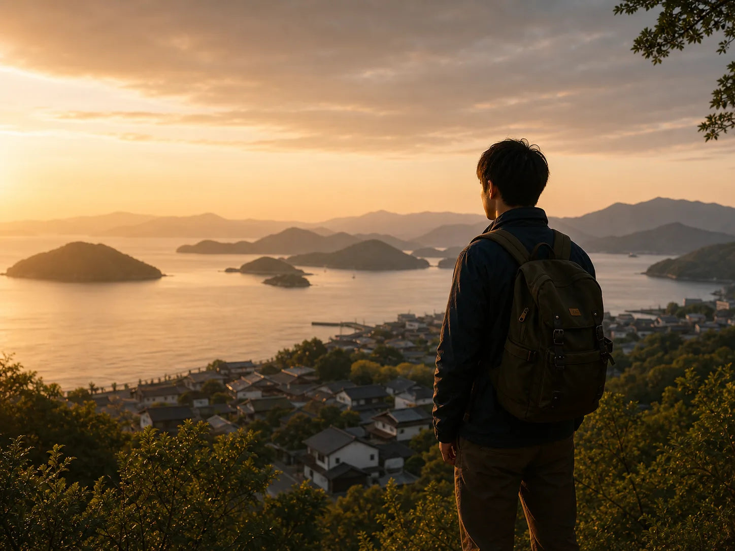 Traveler overlooking the Seto Inland Sea